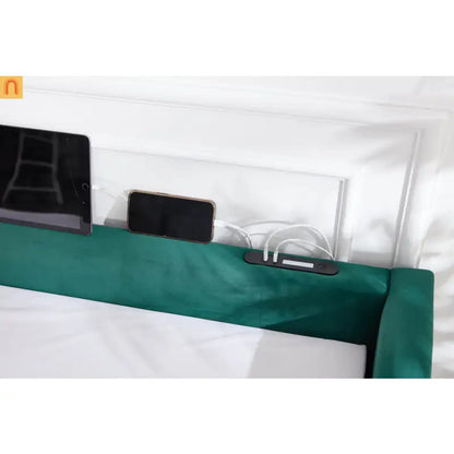 Bed Frame Daybed Velvet Emerald Diamond Grid Pull-Out Trundle Full