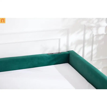Bed Frame Daybed Velvet Emerald Diamond Grid Pull-Out Trundle Full