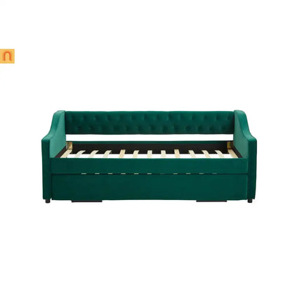 Twin Daybed Velvet Emerald Button Tufted USB Side Pockets