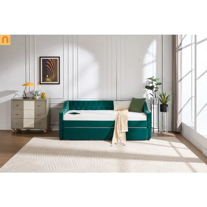 Twin Daybed Velvet Emerald Button Tufted USB Side Pockets