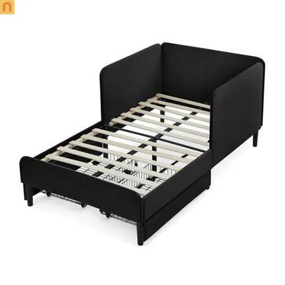 Bed Frame Daybed Platform Velvet Black Twin 2 Drawers 300 lb