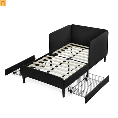 Bed Frame Daybed Platform Velvet Black Twin 2 Drawers 300 lb