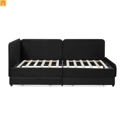 Bed Frame Daybed Platform Velvet Black Twin 2 Drawers 300 lb