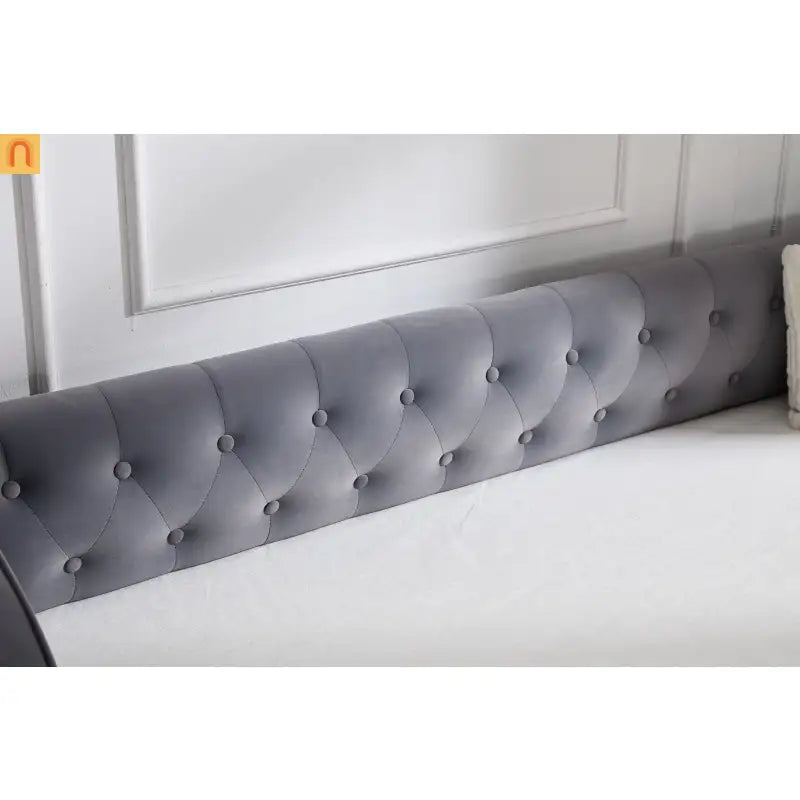 Twin Daybed Frame Velvet Gray Trundle USB Port