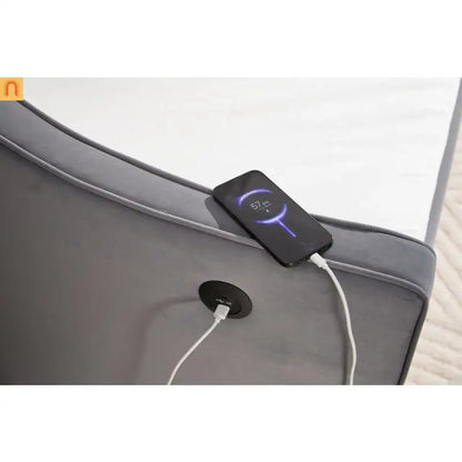 Twin Daybed Frame Velvet Gray Trundle USB Port