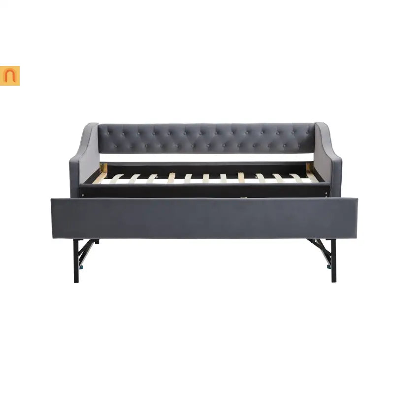 Twin Daybed Frame Velvet Gray Trundle USB Port