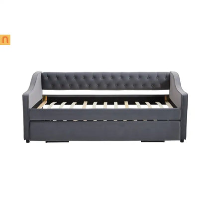 Twin Daybed Frame Velvet Gray Trundle USB Port