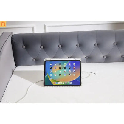 Twin Daybed Frame Velvet Gray Trundle USB Port