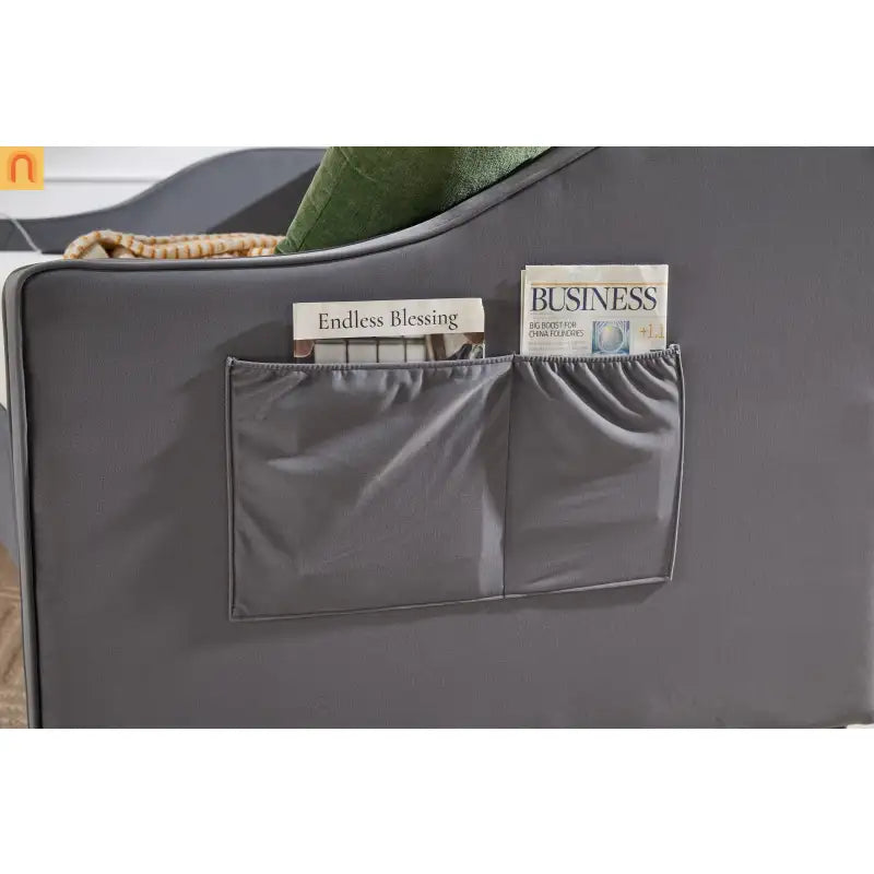Twin Daybed Frame Velvet Gray Trundle USB Port