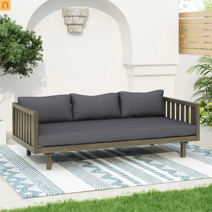 Outdoor Daybed Acacia Wood 3 Seat Gray