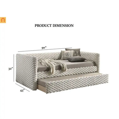 Daybed Twin with Trundle Roller Slat White Polyester Fabric