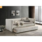 Daybed Twin with Trundle Roller Slat White Polyester Fabric