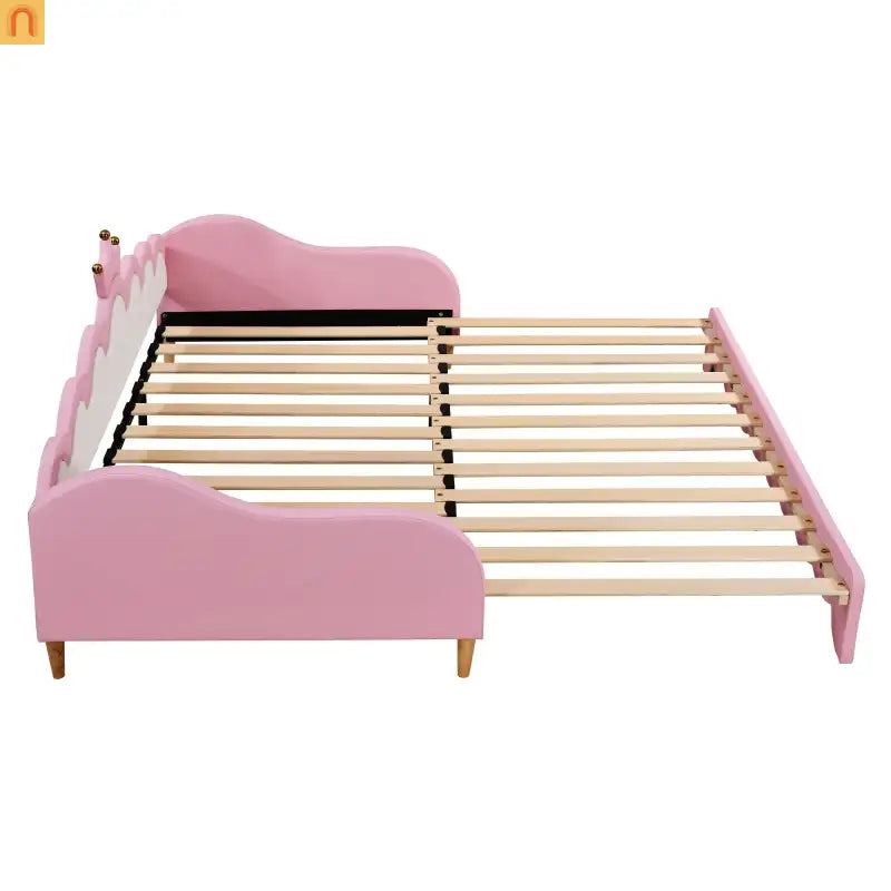 Twin Bed Frame Pink Crown Headboard LED Remote