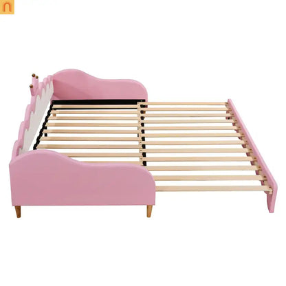 Twin Bed Frame Pink Crown Headboard LED Remote