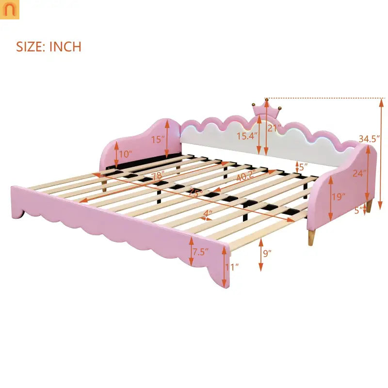 Twin Bed Frame Pink Crown Headboard LED Remote