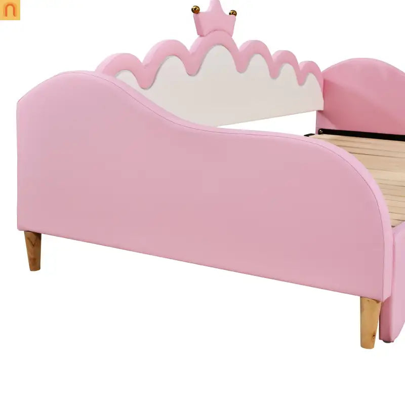 Twin Bed Frame Pink Crown Headboard LED Remote