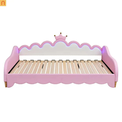 Twin Bed Frame Pink Crown Headboard LED Remote