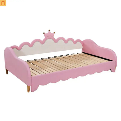 Twin Bed Frame Pink Crown Headboard LED Remote