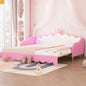 Twin Bed Frame Pink Crown Headboard LED Remote