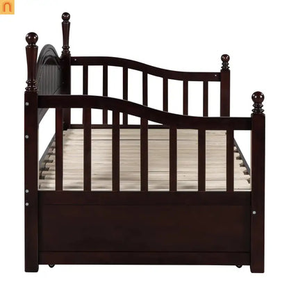 Bed Frame Daybed Wood Espresso Twin Roll-Out Trundle Drawers 250 lb