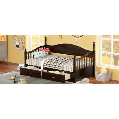 Bed Frame Daybed Wood Espresso Twin Roll-Out Trundle Drawers 250 lb