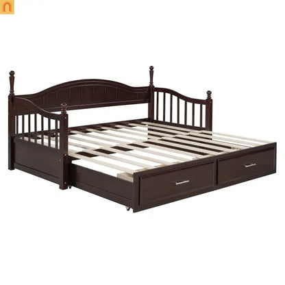 Bed Frame Daybed Wood Espresso Twin Roll-Out Trundle Drawers 250 lb