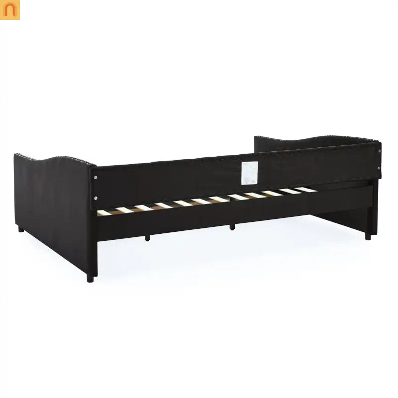 Queen Daybed Frame Black Linen Button Tufted Drawers