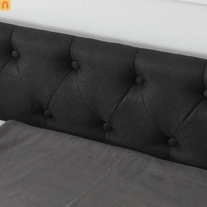 Queen Daybed Frame Black Linen Button Tufted Drawers