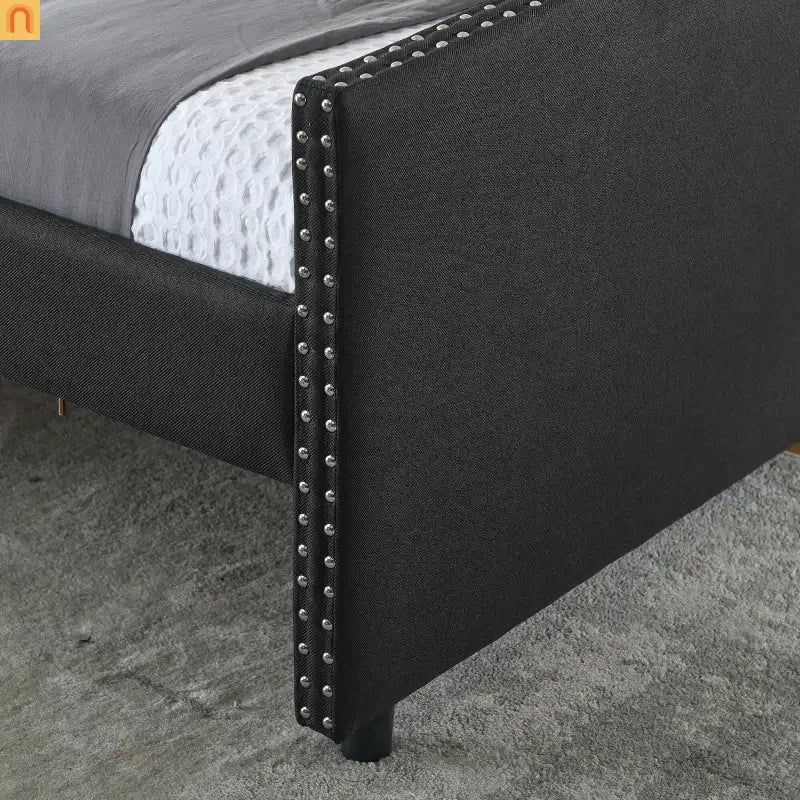 Queen Daybed Frame Black Linen Button Tufted Drawers