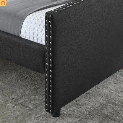 Queen Daybed Frame Black Linen Button Tufted Drawers