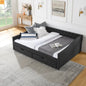 Queen Daybed Frame Black Linen Button Tufted Drawers