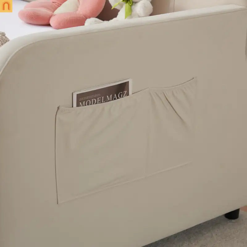 Twin Daybed Frame Velvet Beige Roll-Out Trundle