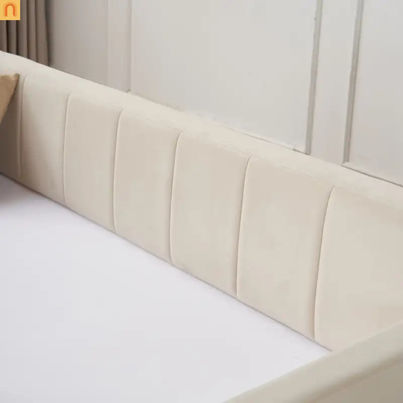 Twin Daybed Frame Velvet Beige Roll-Out Trundle