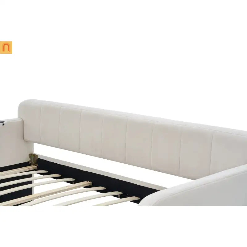 Twin Daybed Frame Velvet Beige Roll-Out Trundle