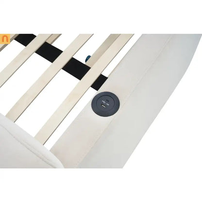 Twin Daybed Frame Velvet Beige Roll-Out Trundle