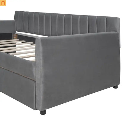 Bed Frame Daybed Velvet Gray Twin Storage Drawers Wood Slats 79in