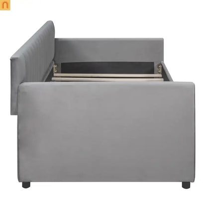 Bed Frame Daybed Velvet Gray Twin Storage Drawers Wood Slats 79in