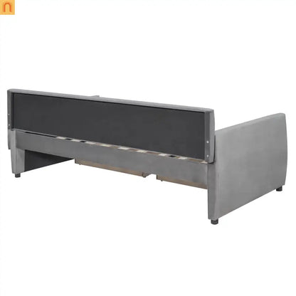 Bed Frame Daybed Velvet Gray Twin Storage Drawers Wood Slats 79in