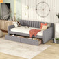 Bed Frame Daybed Velvet Gray Twin Storage Drawers Wood Slats 79in