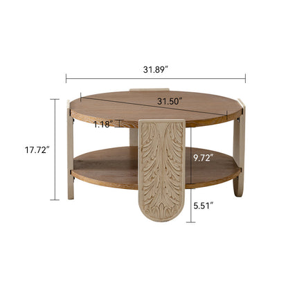 Carved Wood Coffee Table, Retro Double-Layer Storage, Palace Style, Small Spaces