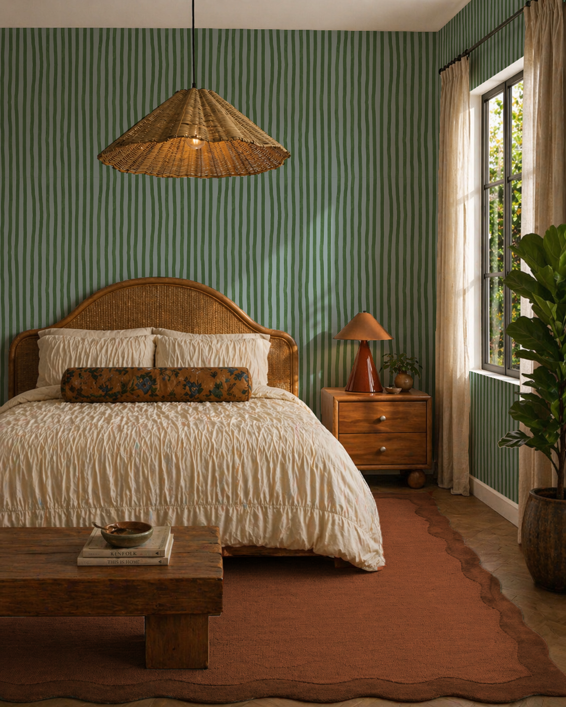 Dolce Stripe Wallpaper, blue and green