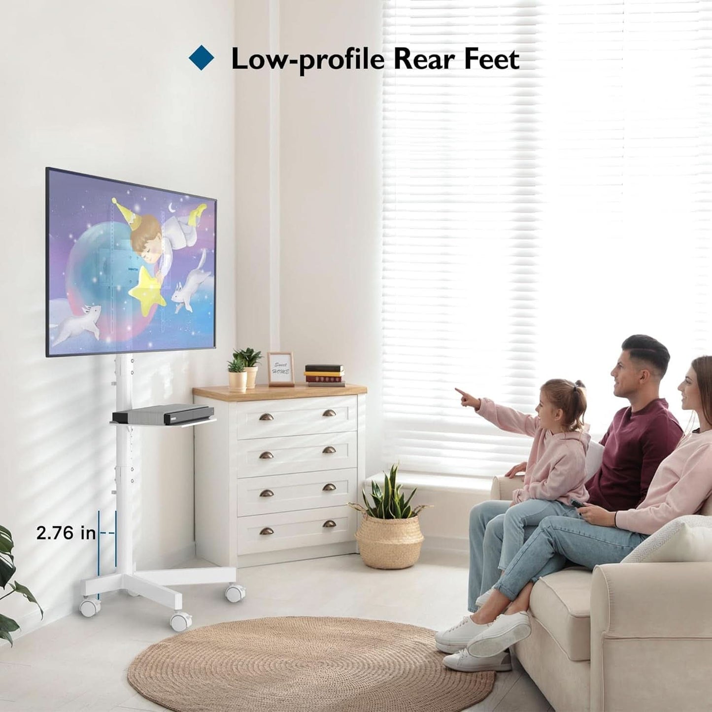 Mobile TV Stand For 23-60 Inch TVs Adjustable Height Locking Wheels White
