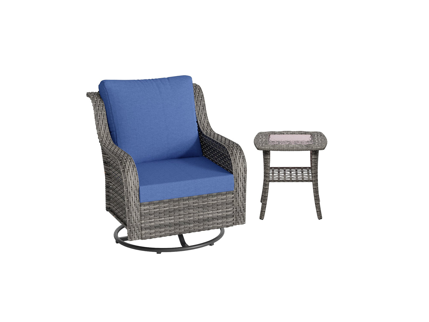Outdoor Patio Swivel Chairs Set of 2 PE Rattan Gray