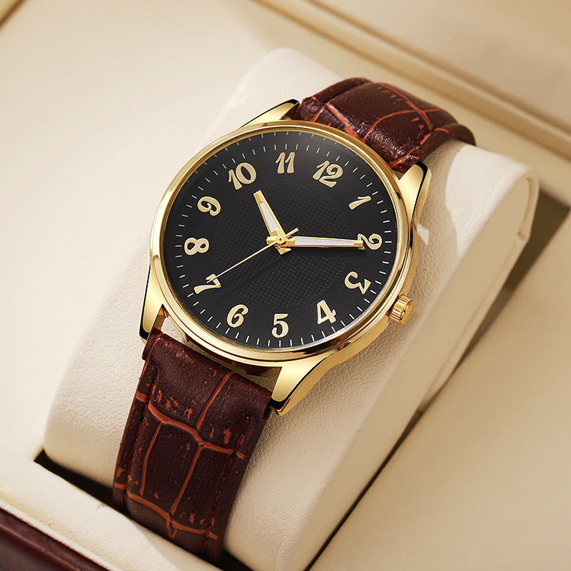 Quartz Mens Business-style Alloy Luminous Luxury Wristwatch With A Leather-band Feel