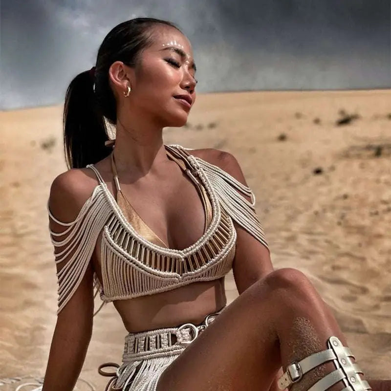 Beige Macramé Dress Creative Beach Travel Set
