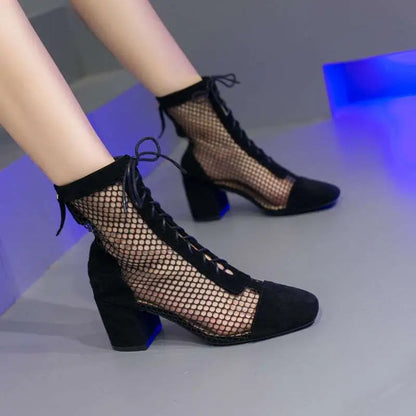Beige Mesh Summer Long Sandal Boots
