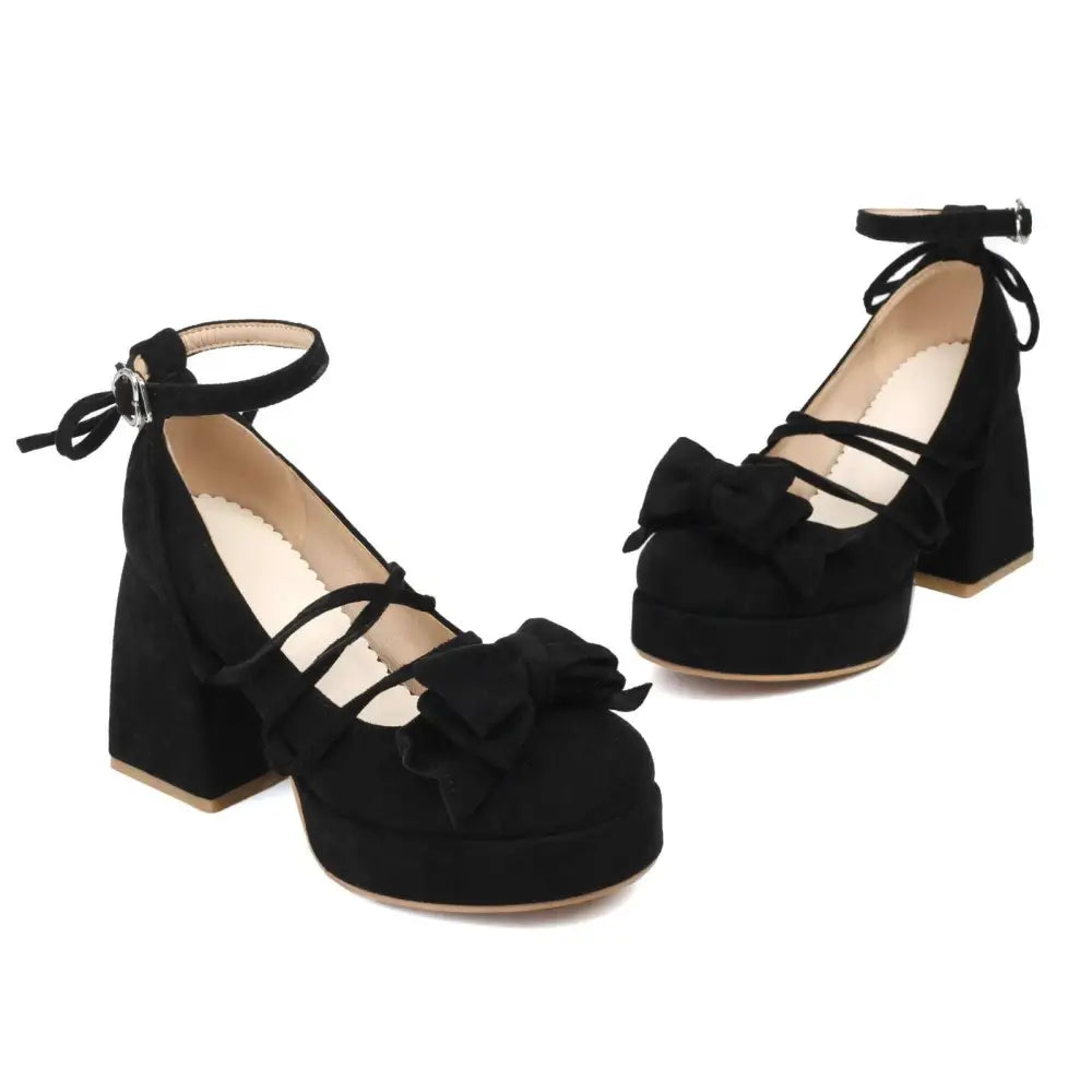 Beige Platform Lolita Heels with Small Size Bow