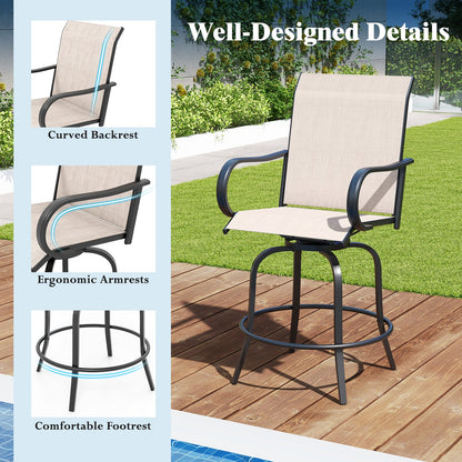 2 Pieces 360 Rotating Bar Stool Set with Armrests for Patio
