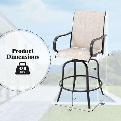 2 Pieces 360 Rotating Bar Stool Set with Armrests for Patio