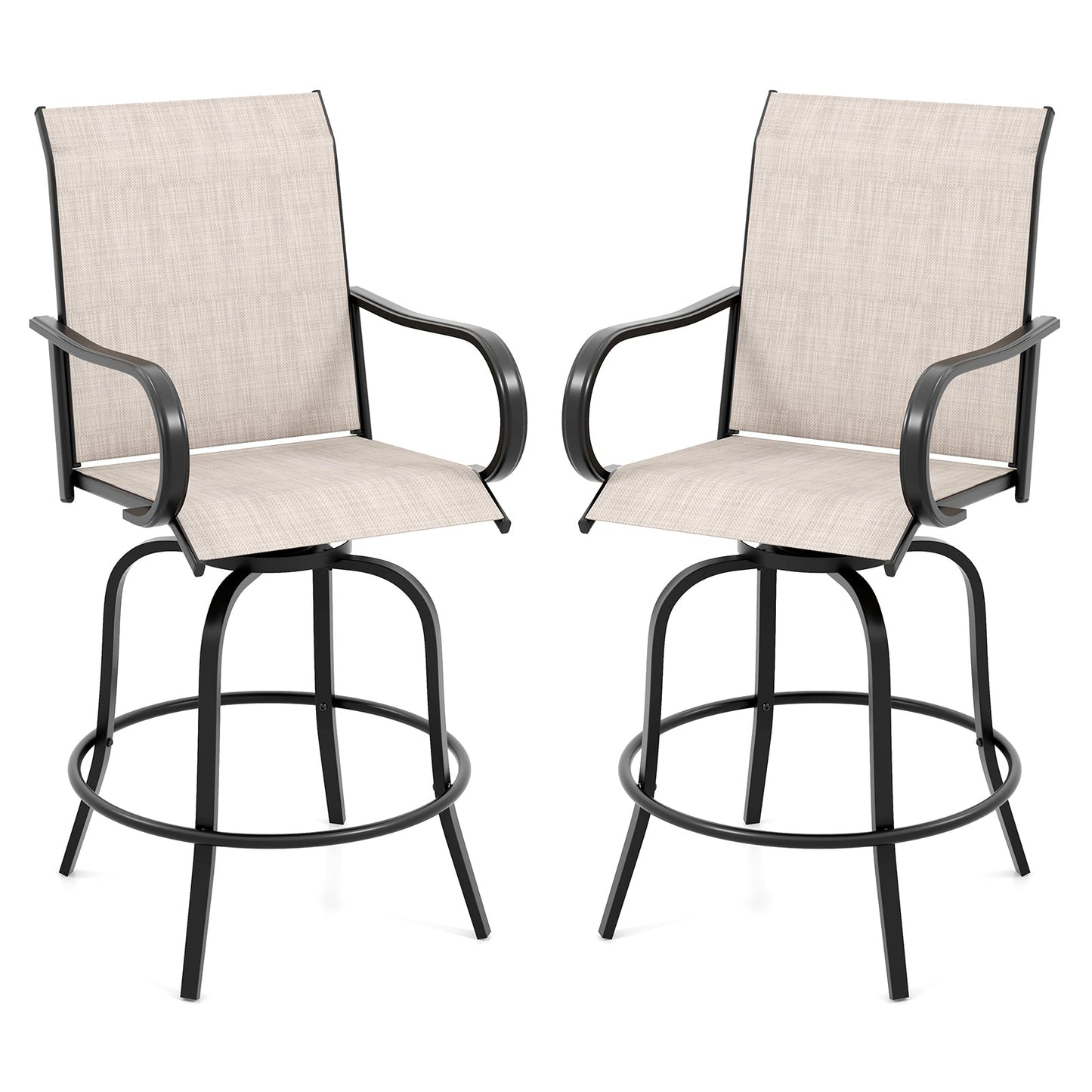 2 Pieces 360 Rotating Bar Stool Set with Armrests for Patio